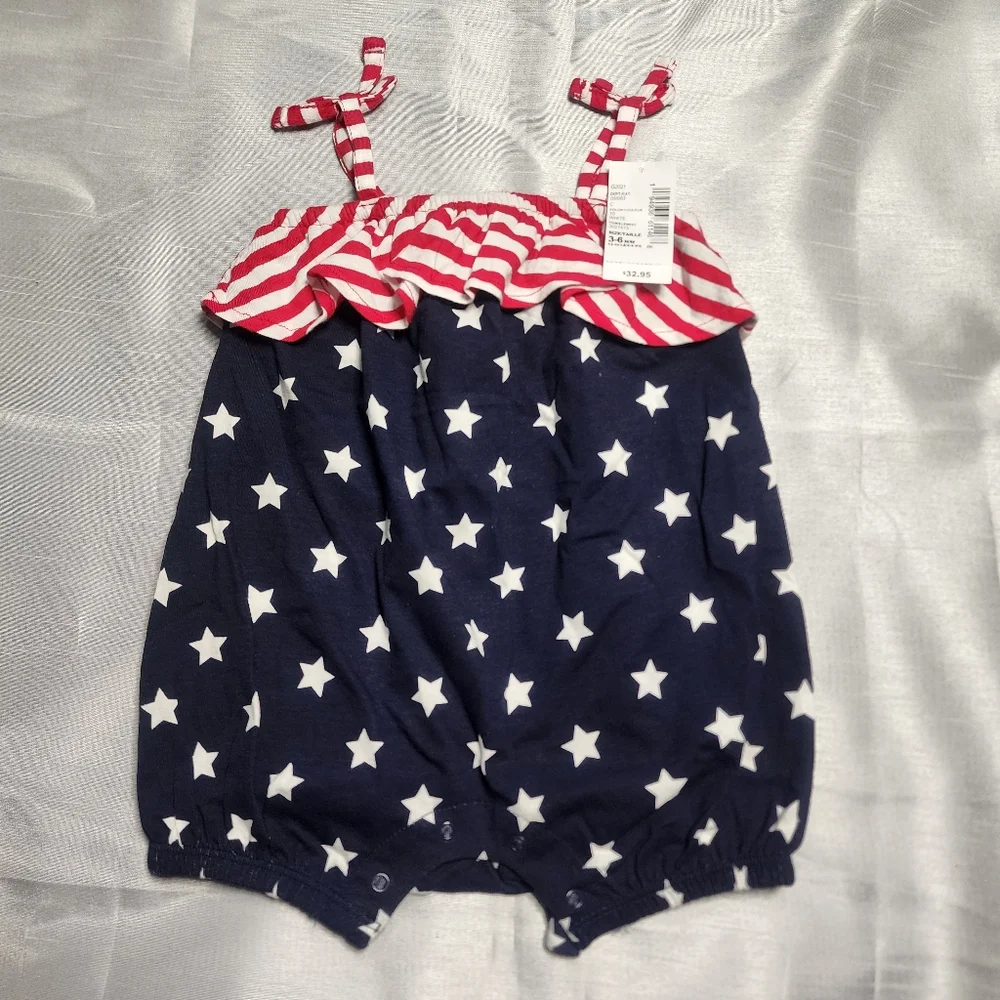 🎉 Baby Girls Americana Stars Romper - White - 3-6 Months - The Children's Place - Picture 3 of 5